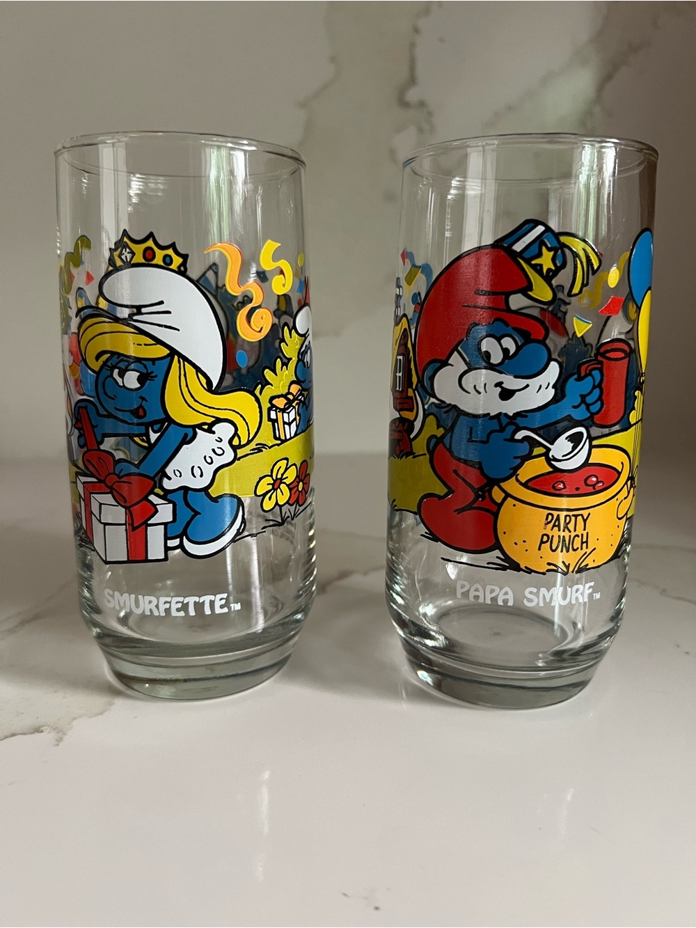 🔴 Vintage Peyo 1983 Smurfette & Papa Smurf Glasses 🔵
